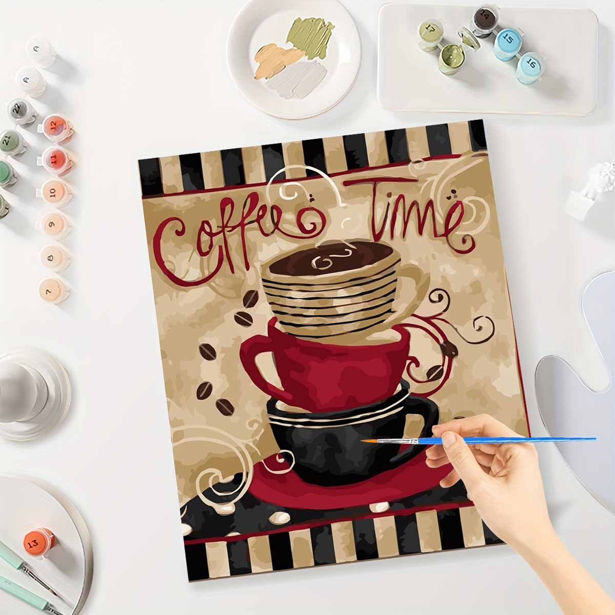 Art Craft Cup - 大人向けペイント・バイ・ナンバーズキット 初心者向け 40X50CM コーヒーカップ DIY フレームレスキャンバス絵画