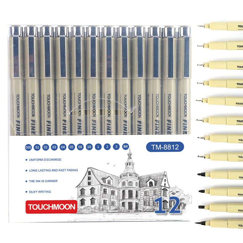 Illustration Marker Set - 12色チップピグメントライナー マイクロンインクマーカーペン 漫画 描画 スケッチ ニードルペン