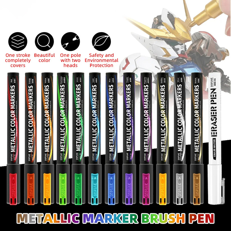 Illustration Marker Set - メタリックマーカー カラーリングペン メカペイント用 ペイントツールセット モデルツール 12色