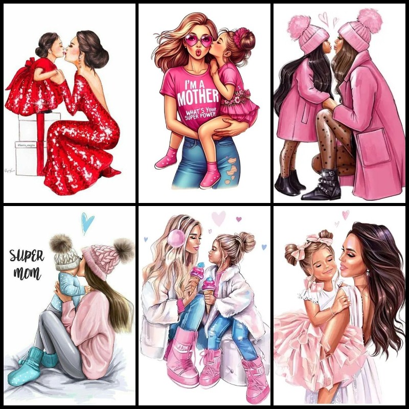 Art And Craft For Mother'S Day - 5D DIYダイヤモンドペインティングキット,母と娘のアート,モザイククラフト,クロスステッチ,刺embroidery装飾,子供向けギフト,母の日