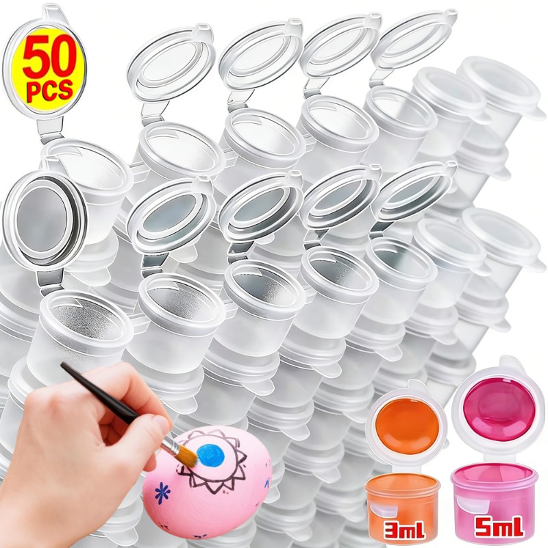 Art Craft Cup - 10/30/50個入り 空のペイントポット ミニペイント収納カップ 蓋付き 5ml/0.17オンス プラスチック製ペイント容器