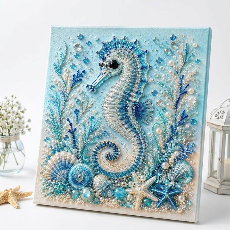 Art Craft Things - 海のテーマパールアートDIYキット タコの波3Dパールクラフトキット 海亀キラキラ輝く海岸パールモザイクアートDIY 家の壁飾り
