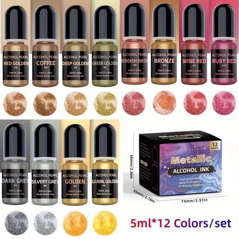 Alcohol Ink Set - 12メタリックカラー3Dレンダリングセット（5ml*12色/セット）、アルコールインクメタリックグラデーションセット、エポキシ樹脂および樹脂に適しています3Dレンダリング