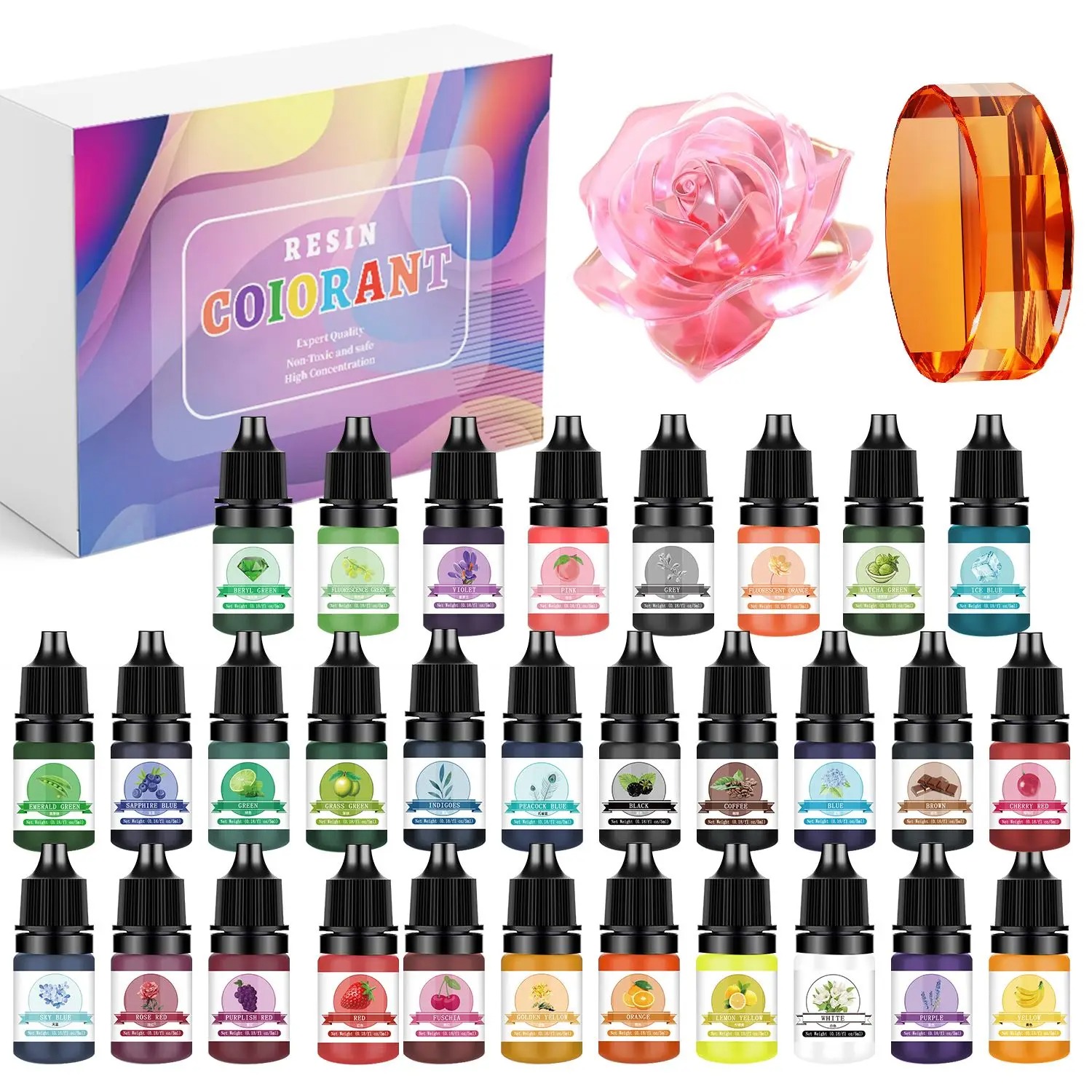 Alcohol Ink Set - 30色 5ml エポキシ樹脂顔料キット 液体着色剤 DIY UVエポキシ樹脂型