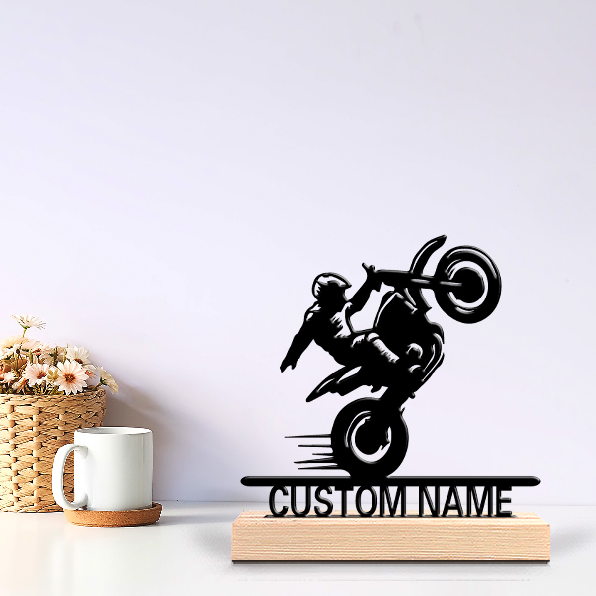 Art Craft Gifts - 1個入り シンプルなバイクの子供用カスタムテキストメタルスタチューアートクラフト 木製ベース付きメタル彫刻 男の子へのギフトに