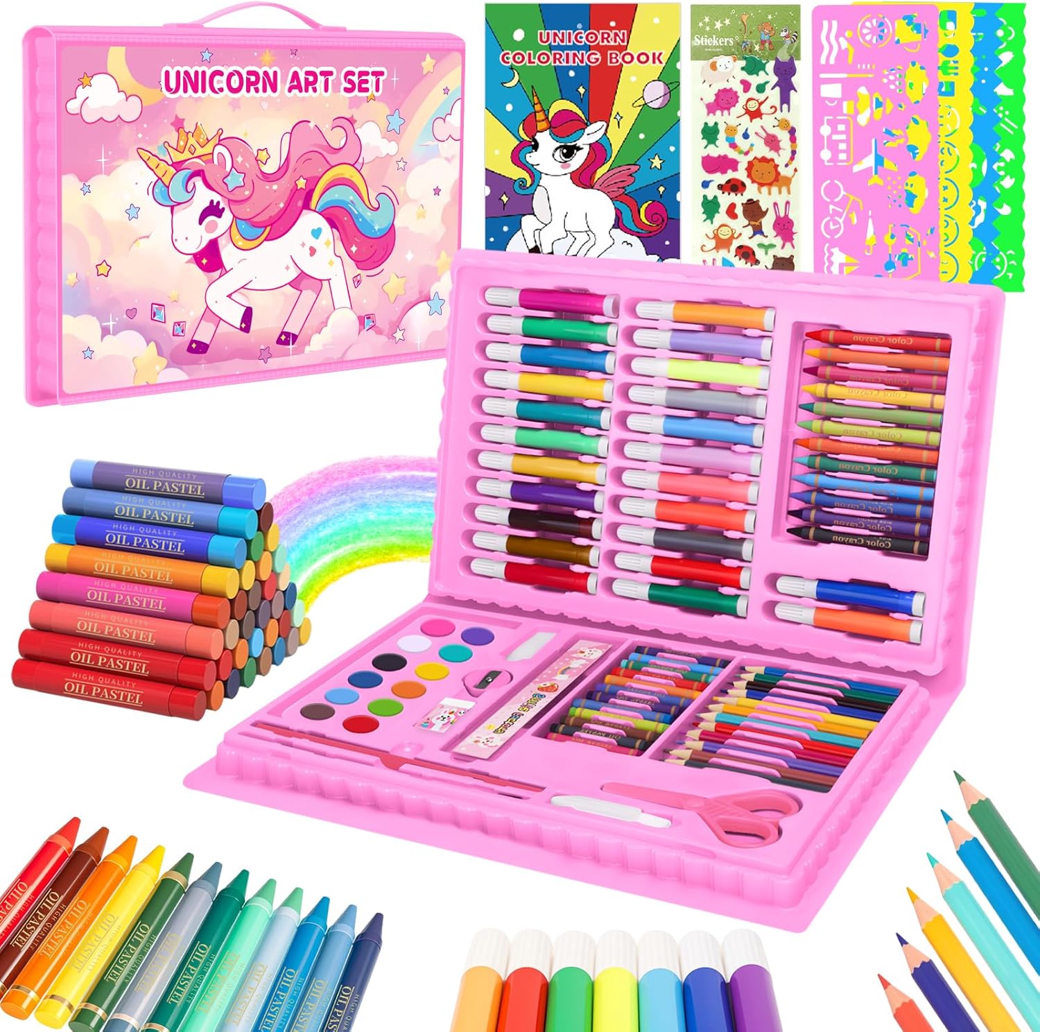 Illustration Marker Set - 子供向け塗り絵セット、クレヨン、色鉛筆、マーカー、スケッチブック、水彩絵の具付きの恐竜の絵と塗り絵セット