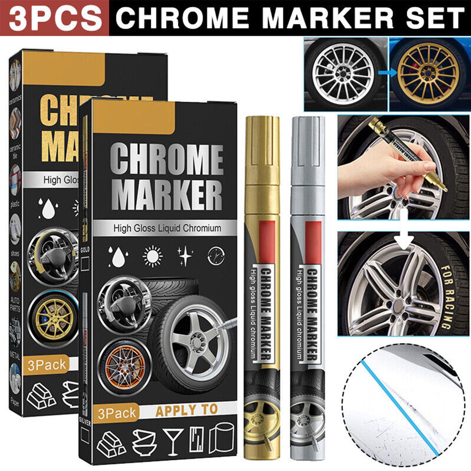 Illustration Marker Set - 3本セット クロームマーカーペン 車 DIY 油性塗料 メタリック