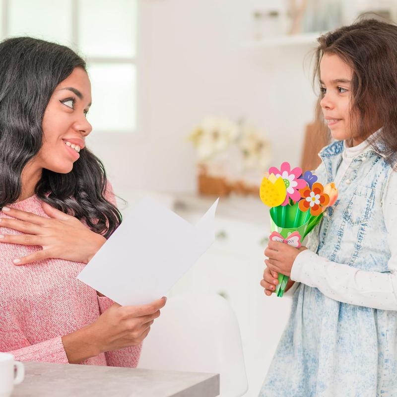 Art And Craft For Mother'S Day - 12個入りフラワーブーケクラフトキット 子供用DIY手作りペーパーカード用品 母の日 教師の日 誕生日 アートプロジェクト用