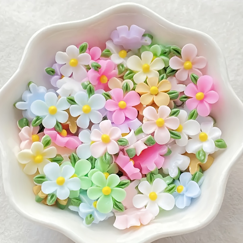 Art Craft Leaves - 20個入り樹脂製ミニフラワー＆リーフフラットバックチャーム - 鮮やかな色、多用途、ネイルアート、DIYクラフト、ジュエリー製作に最適