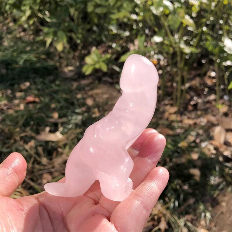 Art Craft Dinosaurs - 1個入り 天然ローズクォーツ 漫画風ペニス恐竜彫刻 ヒーリングクリスタル レイキ置物 -