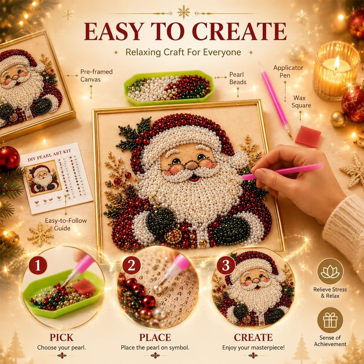 DIYクリスマスパールダイヤモンドペインティングアートキット - Art Craft Things のレビューと価格
