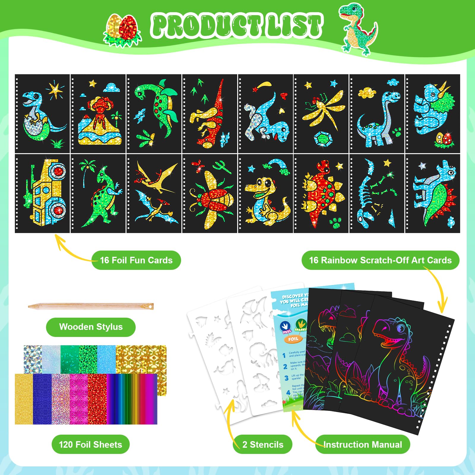 恐竜スクラッチアートブック 子供用 ホイルとスクラッチアート - Art Craft Dinosaurs のレビューと価格