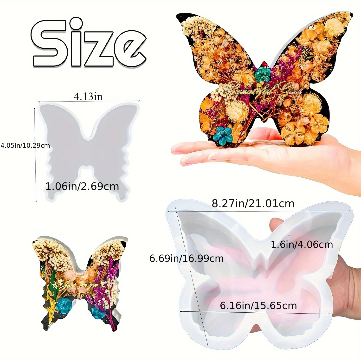 蝶の樹脂型セットは2サイズあり、蝶の模様が施されており、花の - Art Craft Model のレビューと価格