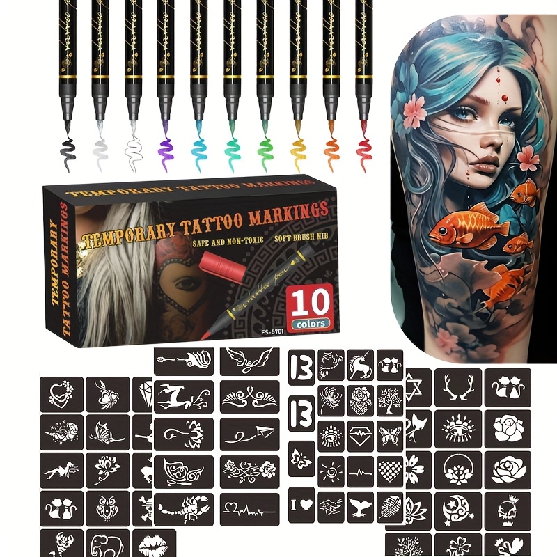 一時的なタトゥーマーカーセット 10色 59種類の再利用可能 - Illustration Marker Set のレビューと価格