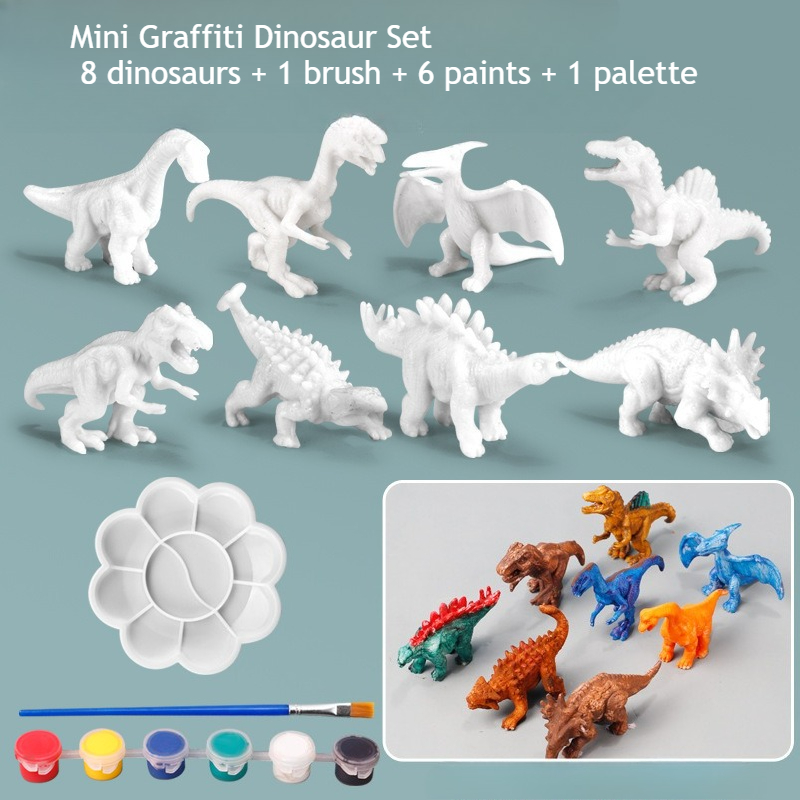 恐竜塗り絵キット 8個の白い模型と絵の具付き 子供向けクリエ - Art Craft Dinosaurs のレビューと価格