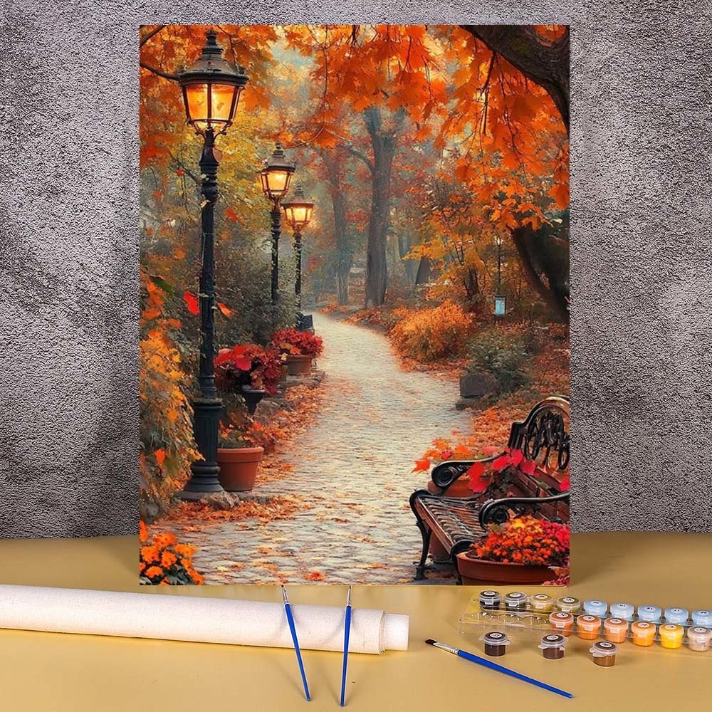 1枚入りフレームレス20x30cm 数字塗り絵 秋の森 フレ - Art And Craft Autumn のレビューと価格