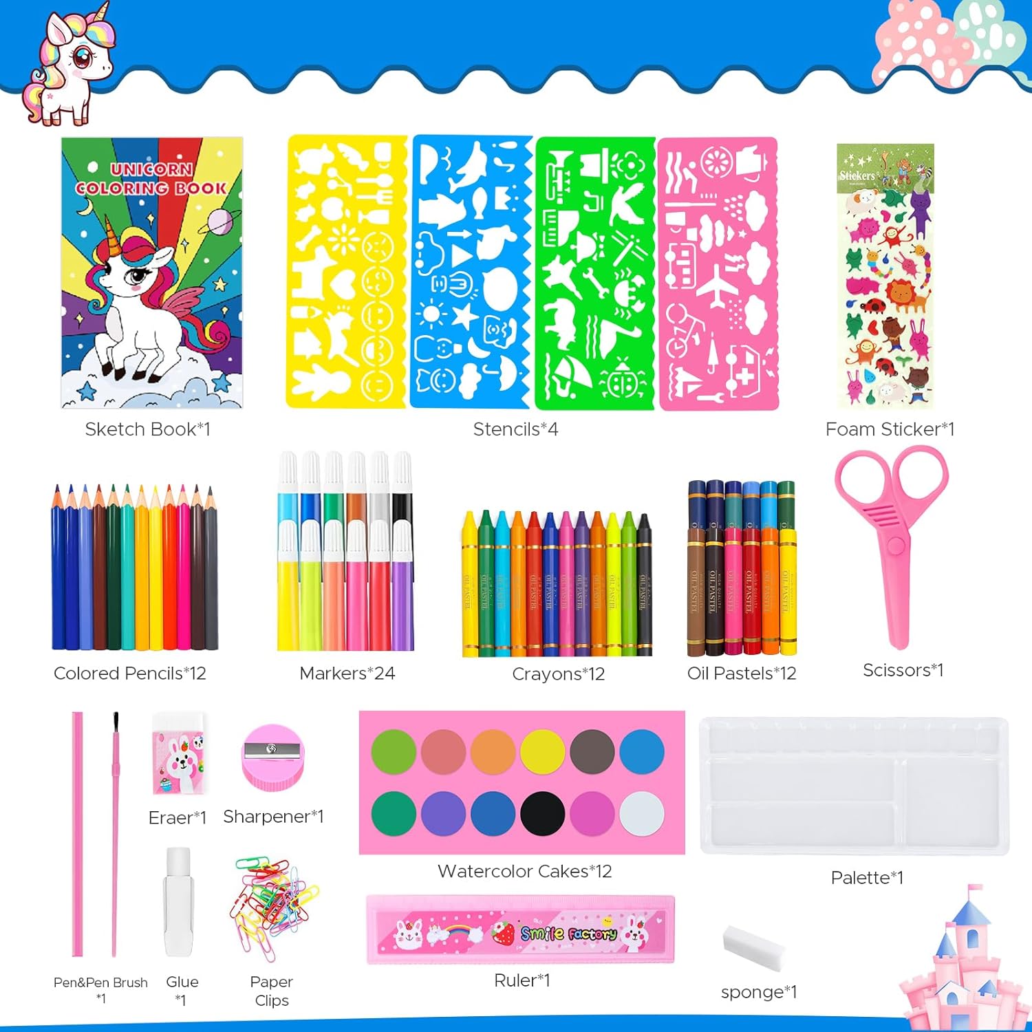 子供向け塗り絵セット、クレヨン、色鉛筆、マーカー、スケッチブ - Illustration Marker Set のレビューと価格