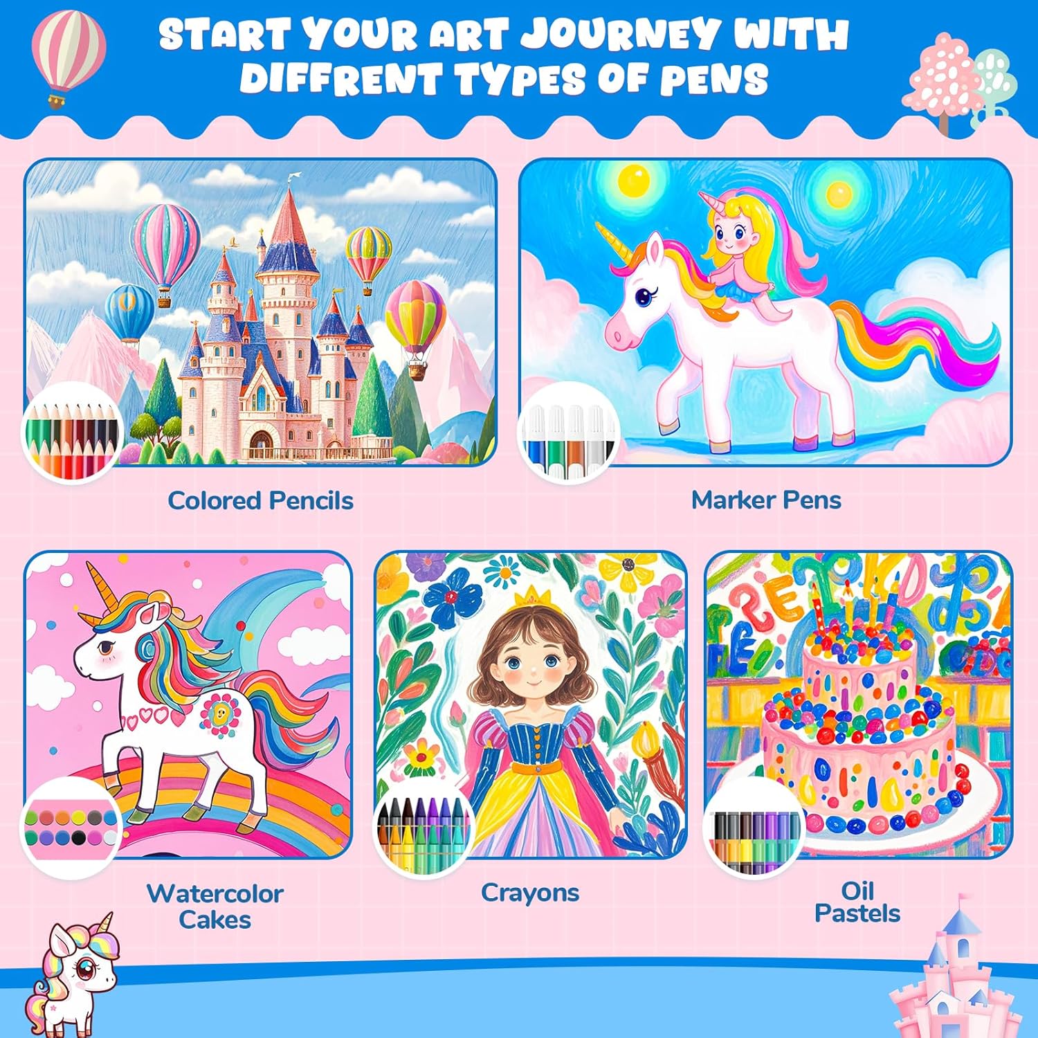 子供向け塗り絵セット、クレヨン、色鉛筆、マーカー、スケッチブ - Illustration Marker Set のレビューと価格