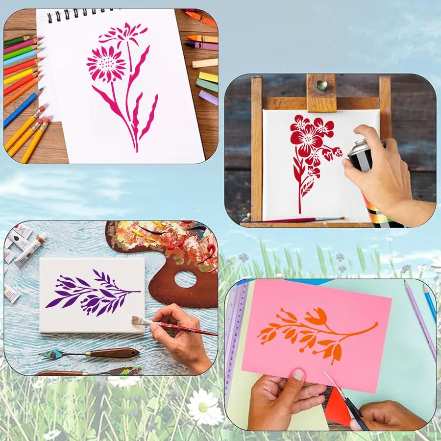 18 個の花の葉のステンシル再利用可能な中空絵画テンプレート - Art Craft Leaves のレビューと価格