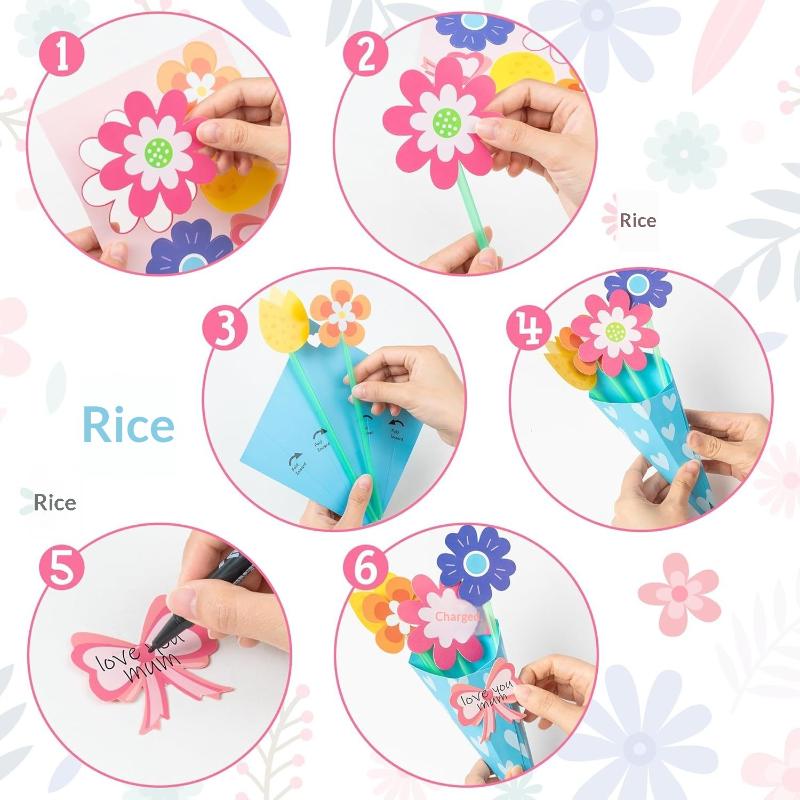 12個入りフラワーブーケクラフトキット 子供用DIY手作りペ - Art And Craft For Mother'S Day のレビューと価格