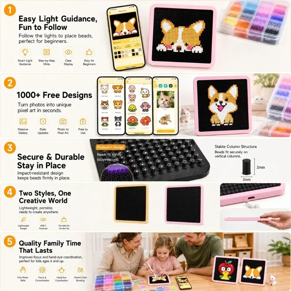 LEDスマートヒューズビーズペグボード、アプリでガイド付きパ - Art Craft Gifts のレビューと価格